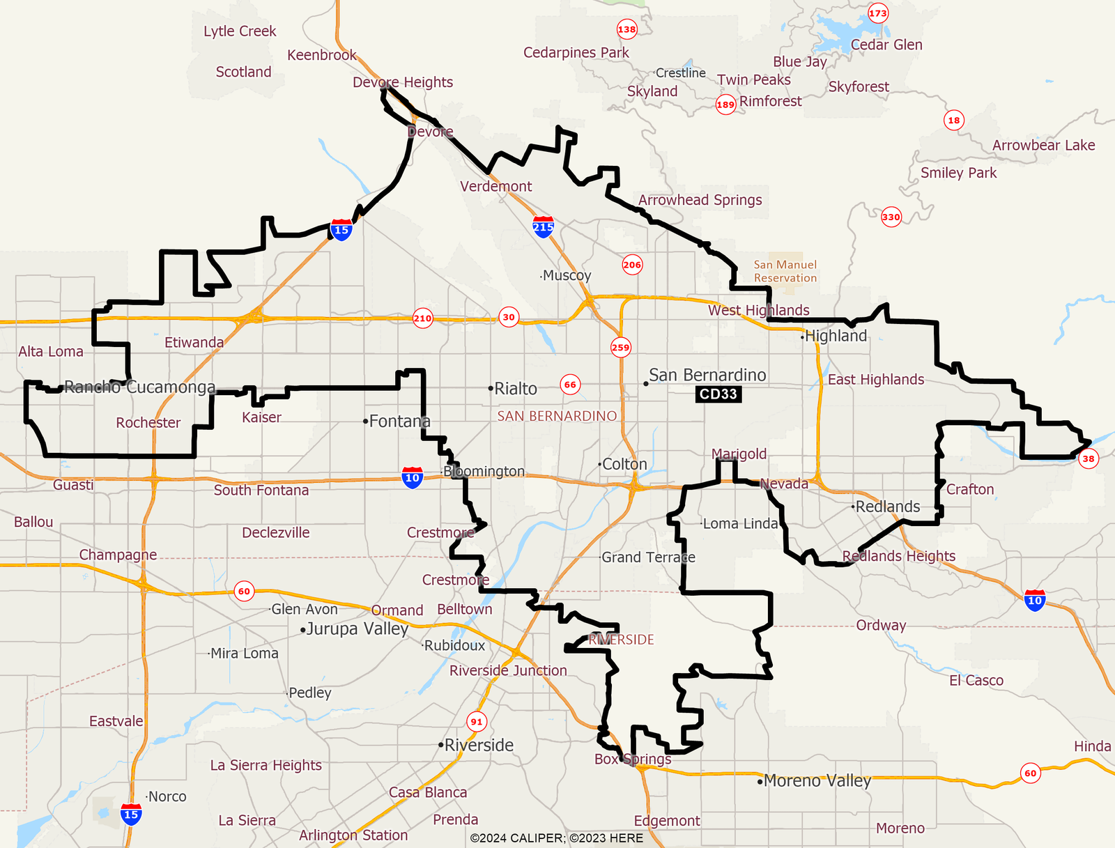 Official map of California Congressional District 33 for the 2026 election