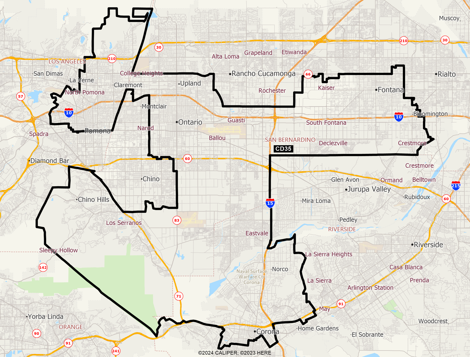 Official map of California Congressional District 35 for the 2026 election