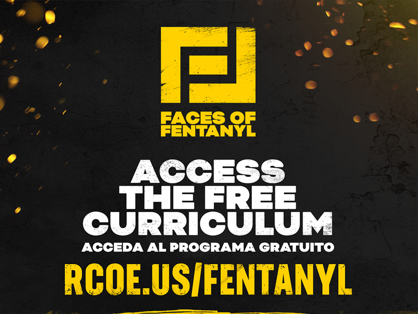 Faces of Fentanyl graphic inviting families and educators to access the free curriculum.